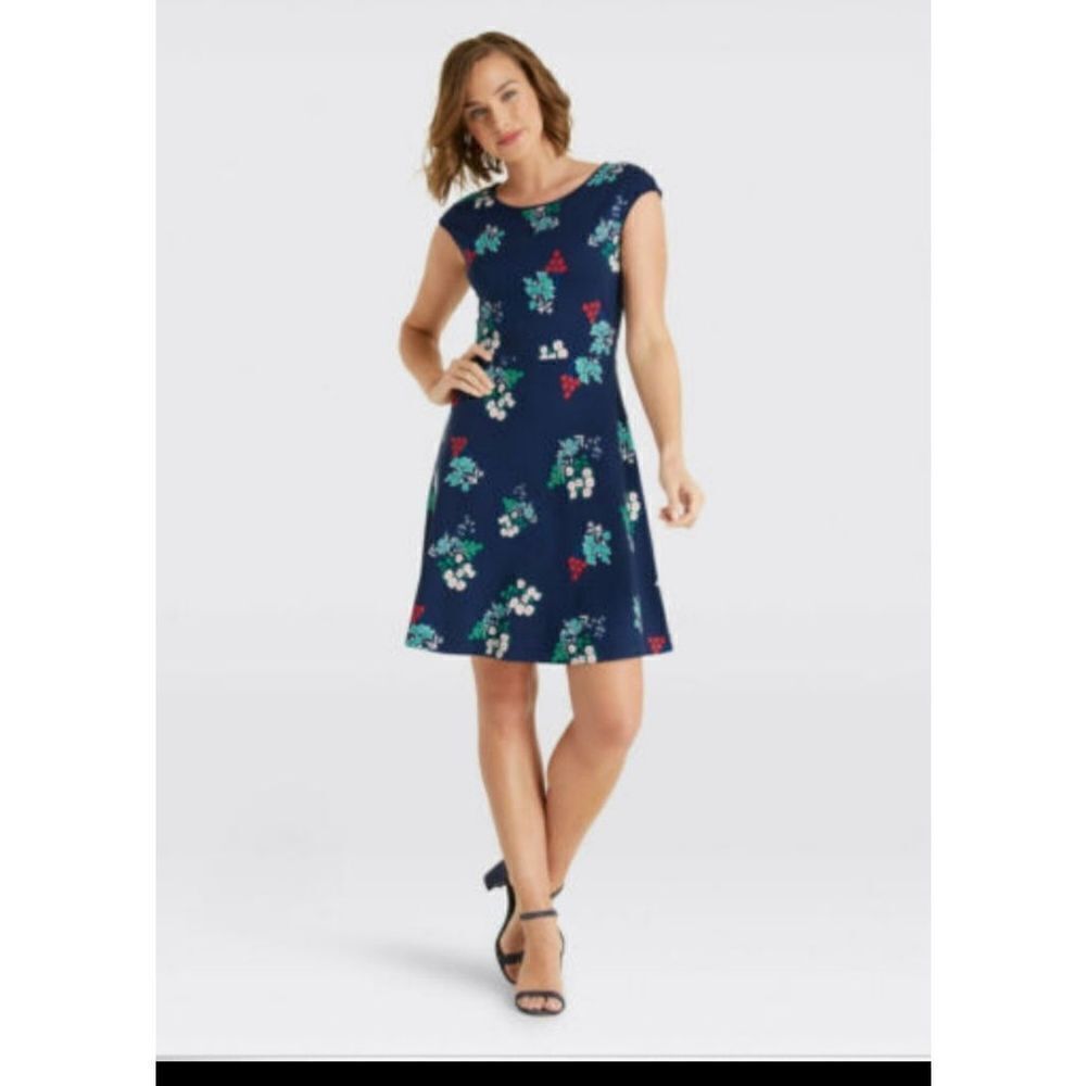 Draper James floral ponte A-line navy Jersey dress sz Medium